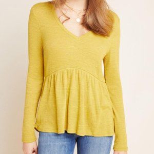 Anthropologie T.La Women's Size Medium Yellow Jill Babydoll Long Sleeve Shirt